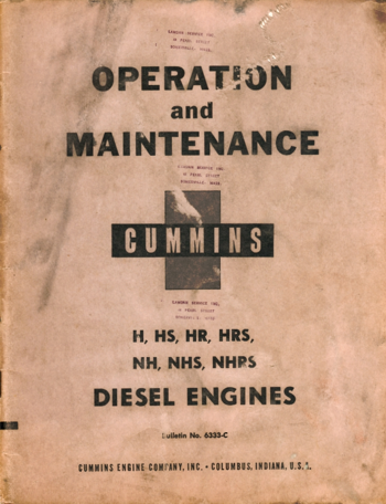 Cummins Operation and Maintenance Manual for H, HS, HR, HRS, NH, NHS and NHRS Diesel Engines