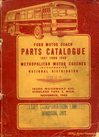 Ford Motor Coach Parts Catalogue 1937 Thru 1948