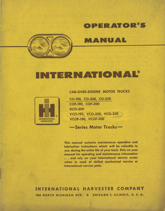 International Trucks Operator's Manual for COE Trucks