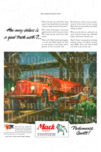 Mack Vintage Poster - How Many Dollars is a Good Truck Worth