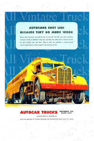 Vintage Poster - AutoCar Trucks - Cost Less Because They Do More Work
