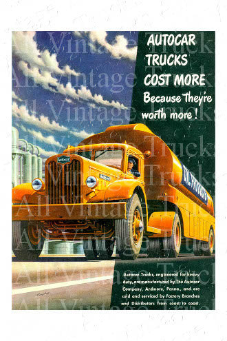 Vintage Poster - AutoCar Trucks - Cost More Because They're worth more!
