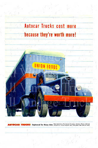 Vintage Poster - AutoCar Trucks - Union Foods Van