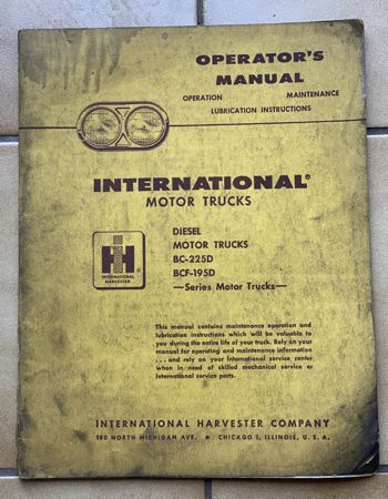 International Truck Operator's Manual for Diesel Models BC-225D & BCF-195D