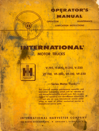 International Trucks Operator's Manual for V and VF Series Trucks with V8