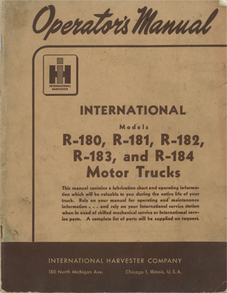 International Truck Operator's Manual-R180 Series