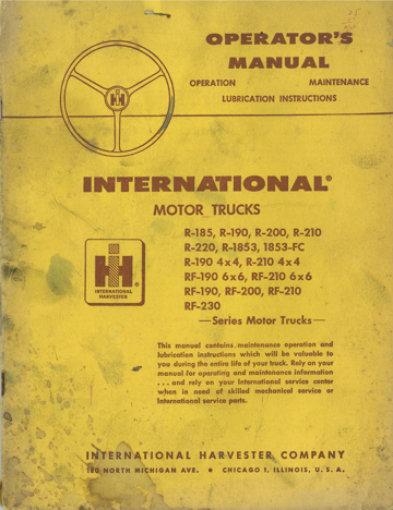 International Truck Operator's Manual-R and RF Series