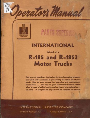 International Truck Operator's Manual for R-185 and R-1853